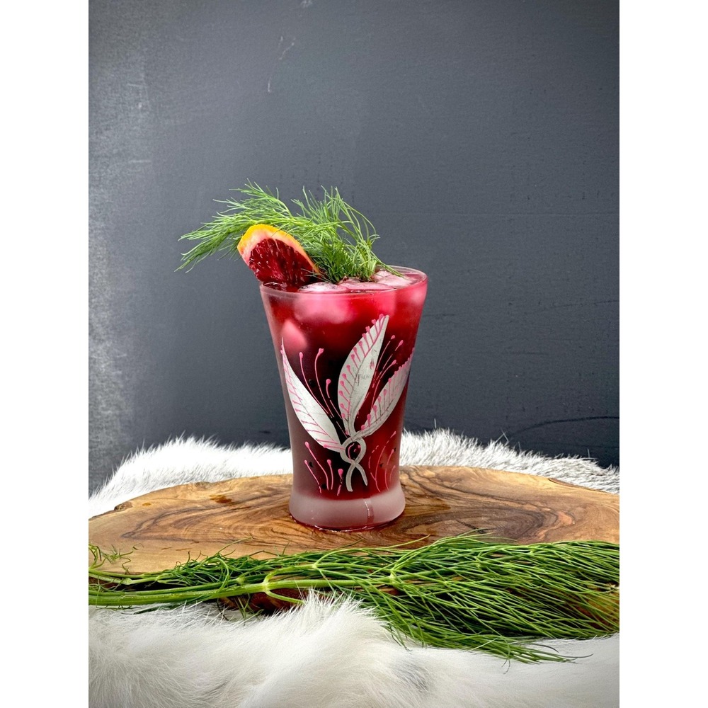Julep Frosted glass Juice Pitcher + Cup‎ set handpainted silver leaf Hansetta